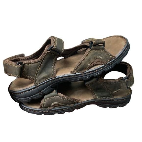 Jousen Mens 13 Brown Sandals Faux Leather Open Toe Hook Loop & Fastener Shoes - Picture 8 of 9